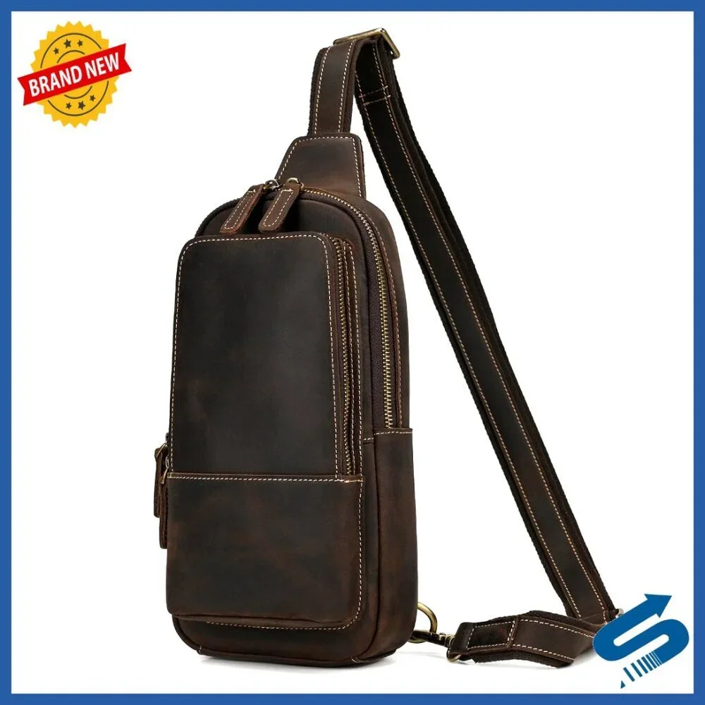 Genuine Leather Sling Bag Crossbody Shoulder Bag Men's Compact Travel